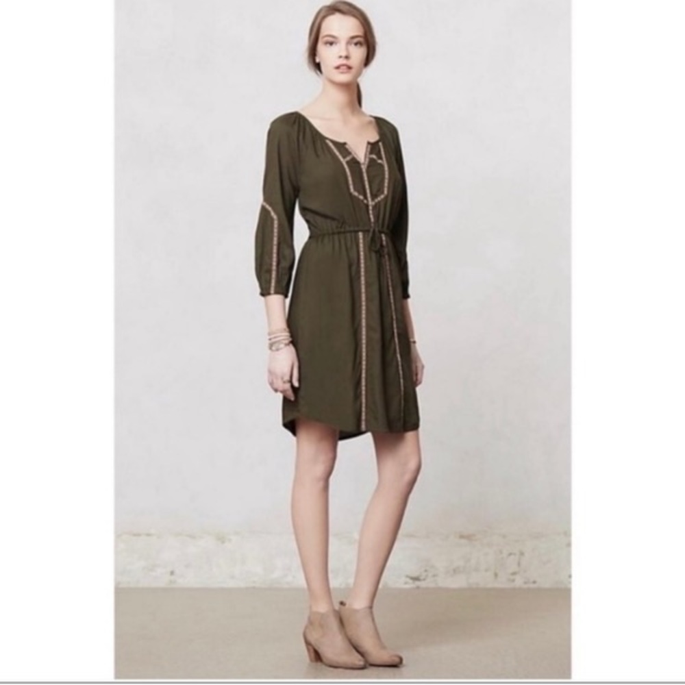 ⭐️ Esme & Esyllte Olive Ribbon Peasant Boho Bohemian Dress SMALL